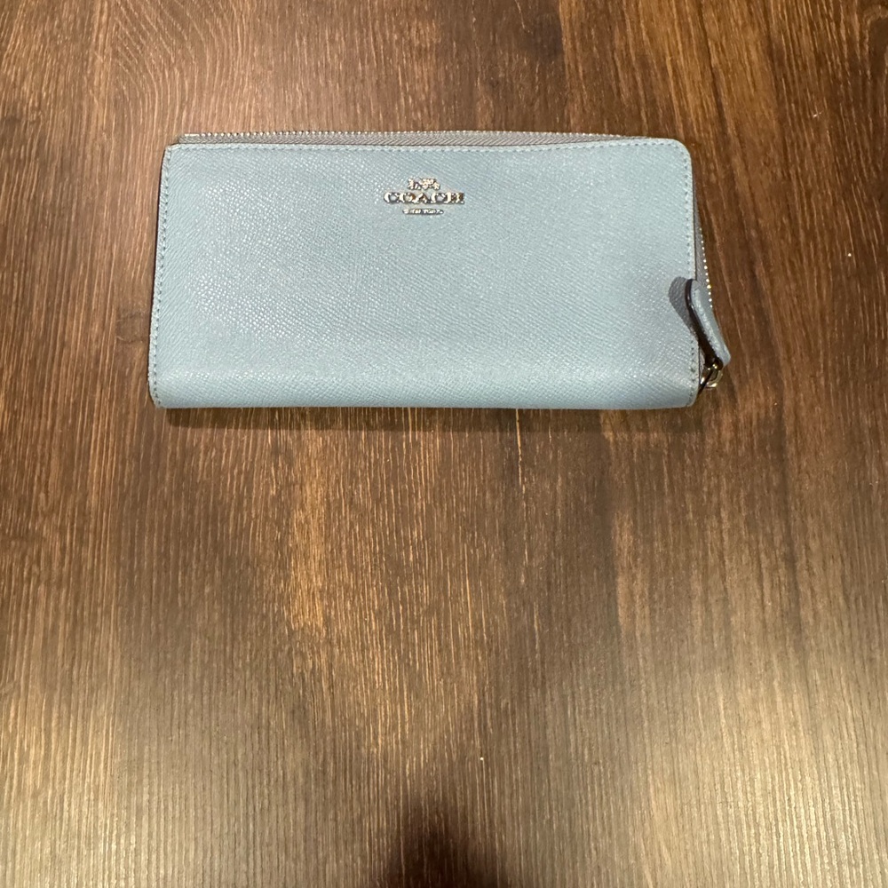 Coach Blue Pebbled Leather Zip Accordion Wallet
